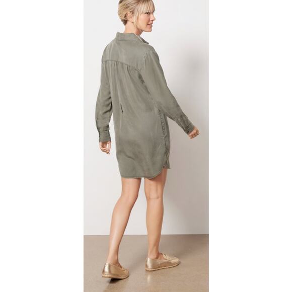 Evereve Peyton Shirt Dress Utility Dress Button Up Pockets Belted Olive Medium - Picture 2 of 12